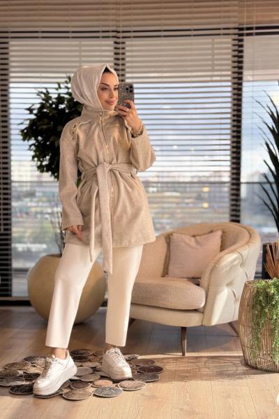 9283 Omuzları Kuşgözlü Takım Bej