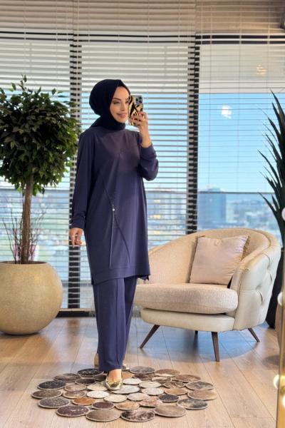 9894 Ön Dikiş Ve Taş Detaylı Takım Lacviert