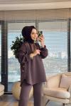 HWN6260 Yanları Düğme Detaylı Takım Kahve