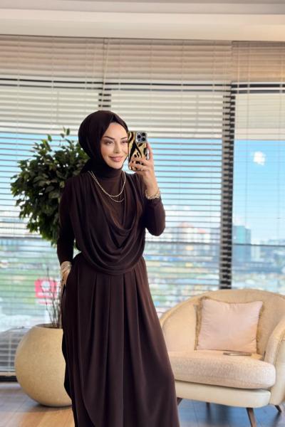 HWN6274 Beyza Şalvarlı Takım Kahve