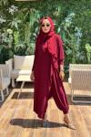 HWN6294 Lilyum Şalvarlı Takım Bordo