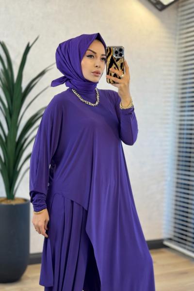 HWN6294 Lilyum Şalvarlı Takım Mor