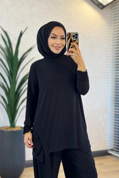 HWN9092 Lavin Şalvarlı Takım Siyah
