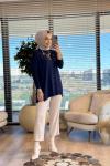 MRW1503 Basic Düğme Triko Tunik Lacivert