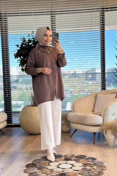 MRW1559 Makas Triko Tunik Kahve