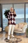 T8698 Baklava Desenli Triko Tunik Bordo
