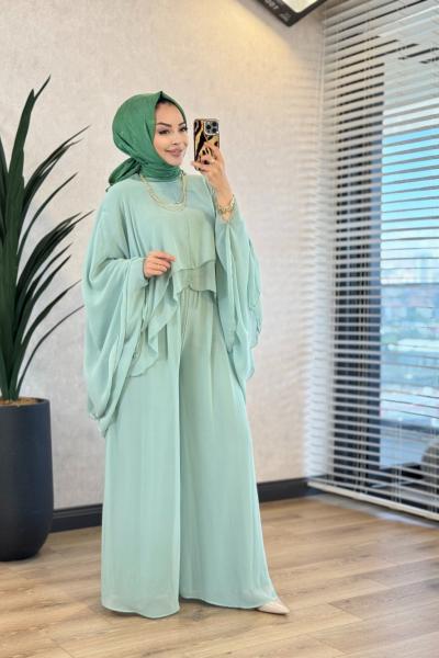 Y-2414 Stella Şifon Pantolonlu Takım Mint