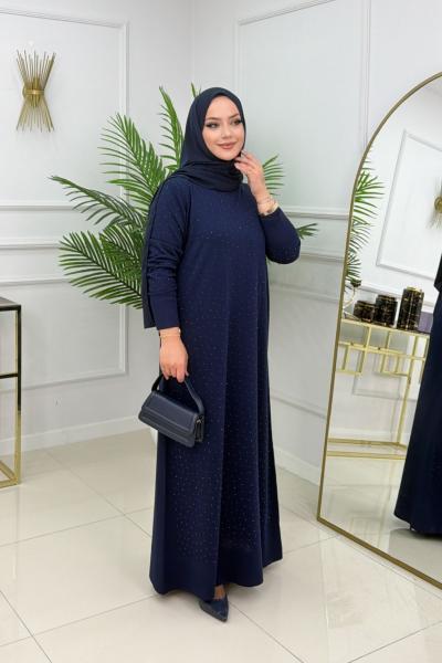 AYSUN MERSERİZE ELBİSE - LACİVERT