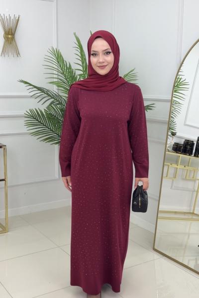 AYSUN MERSERİZE ELBİSE - BORDO