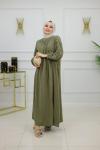 BANU MÜSLİN BÜZGÜLÜ ELBİSE-HAKİ