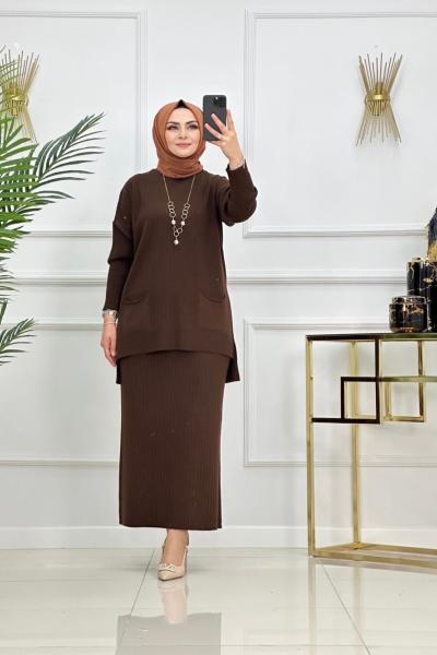 DEMET ETEKLİ TRİKO TAKIM-ACI KAHVE