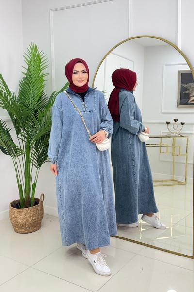 MOİ KOT ELBİSE-MAVİ