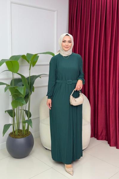 NAZLI PİLİSELİ ELBİSE - ZÜMRÜT