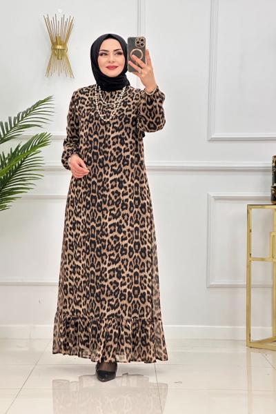 SEYRAN ELBİSE-KAHVERENGİ LEOPAR