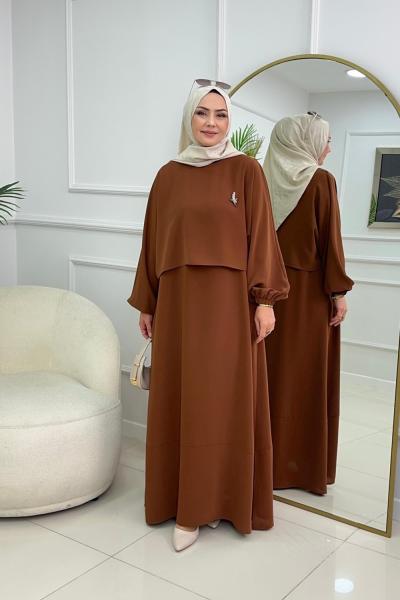 YASEMEN ELBİSE - KAHVERENGİ