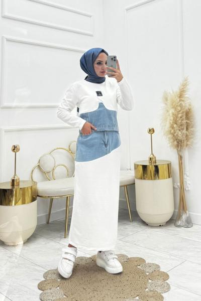 Alin Tesettür Takım Beyaz Beyaz