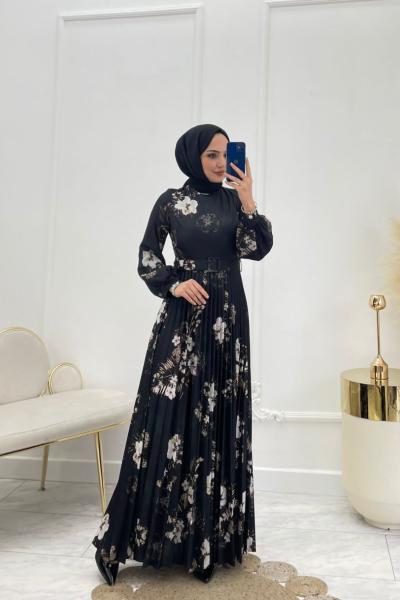 Bihter Tesettür Elbise Siyah  Siyah