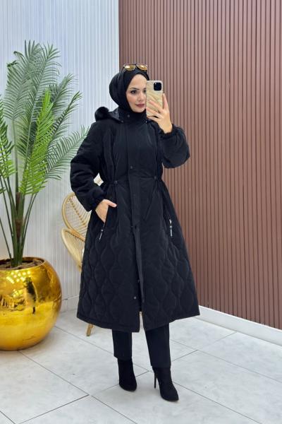 Büyük Beden Tesettür Kaban Siyah Siyah