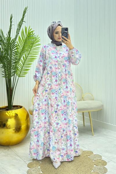 Ebru Tesettür Elbise Mor Mor