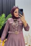 Fular Detay Elbise Bordo Bordo