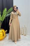 Fular Detay Elbise Camel Camel