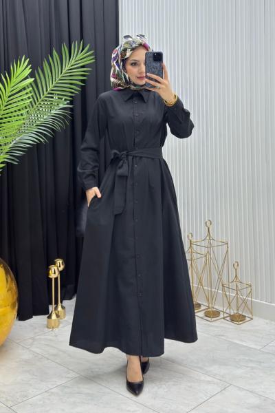 Gömlek Elbise Siyah Siyah