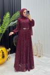 Gonca Dantel Elbise Bordo Bordo