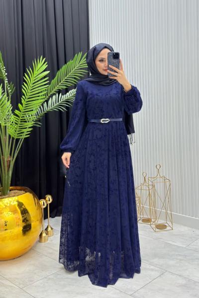 Gonca Dantel Elbise Lacivert  Lacivert