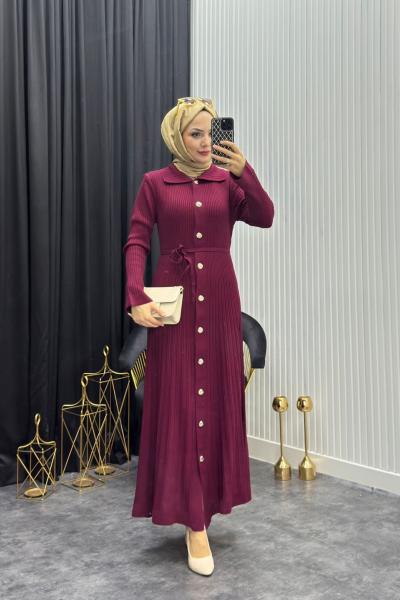 Hüda Elbise Bordo Bordo