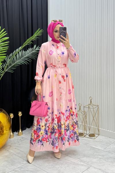 İpek Tesettür Elbise Pembe Pembe