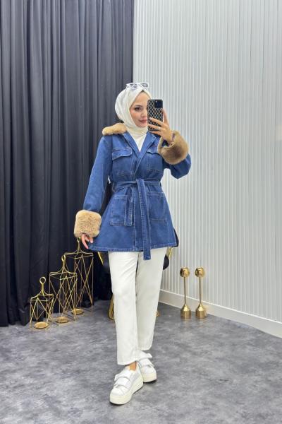 Kürk Detay Kap Mavi Mavi