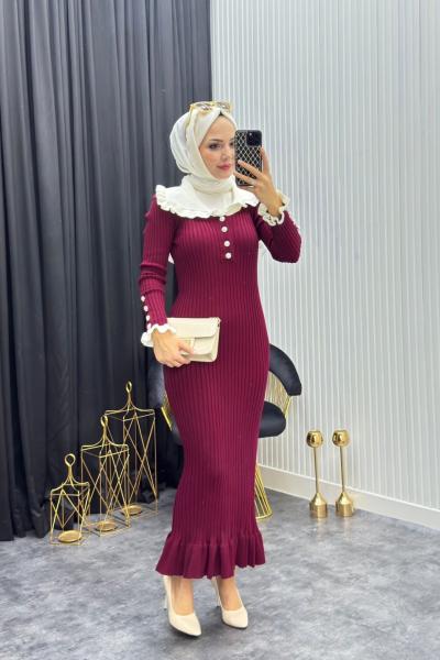 Lux Elbise Bordo Bordo