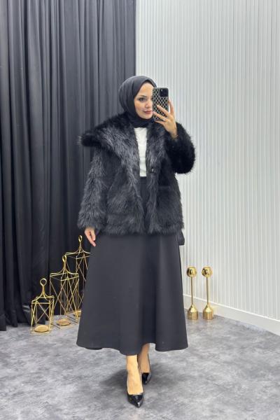 Lüx Kalite Kürk Ceket Siyah