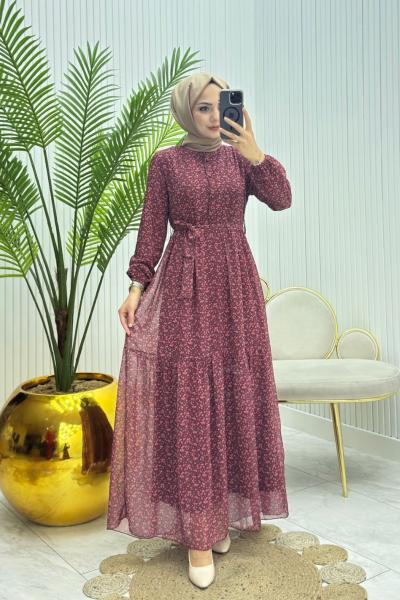 Merry Tesettür Elbise Gül Gül