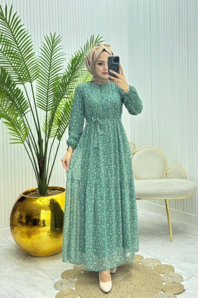 Meryy Tesettür Elbise Yeşil Yeşil