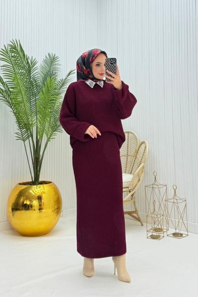 Nagihan Tesettür Takım Bordo  Bordo