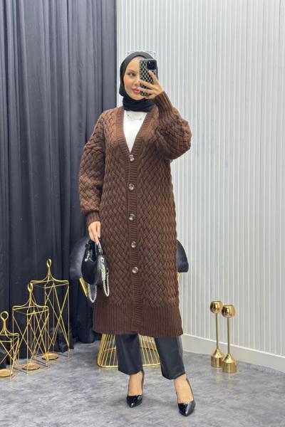 Örgü Desen Hırka Kahverengi Kahverengi