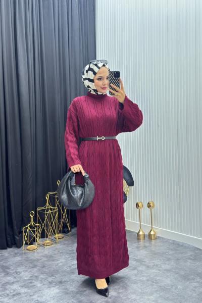 Örgü Desen Elbise Bordo Bordo