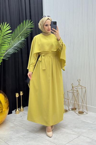 Pelerinli Elbise Yağ Yeşili Yağ Yeşili