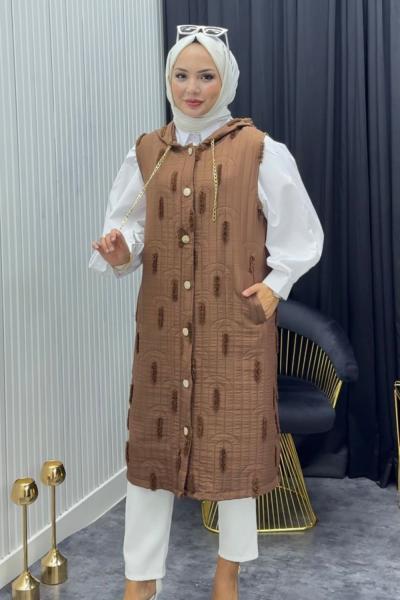 Püskül Detay Yelek Kahverengi  Kahverengi