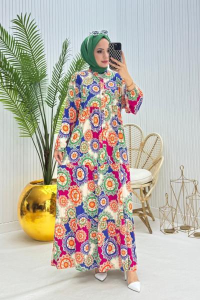 Rengarenk Tesettür Elbise Yeşil Yeşil