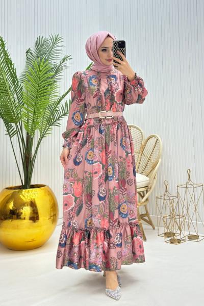 Şeker Tesettür Elbise Gül Gül